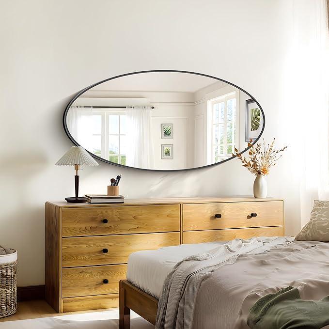 Bathroom Mirrors, 24" x48" Black Mirrors, Oval Vanity Mirrors, Metal Framed Wall Mounted Mirrors, Vertical/Horizontal Mirror for Bathroom Bedroom Entryway Living Room - ModernBath