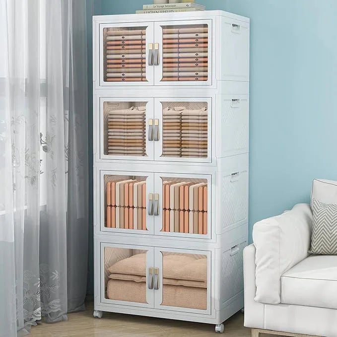 Large Stackable Storage Bins with Lids, 660QT-165QT*4Tier Foldable Cabinet for Closet Organizers, Plastic Storage Containers Box with Wheels - ModernBath