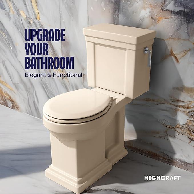 HIGHCRAFT Premium Round Toilet Seat with Slow-Close Design, Adjustable Hinges & Quick Removal Mechanism - Molded Wood Toilet Seat - Fits Standard Round Toilets - Toilet Seat in Bone/Beige - ModernBath