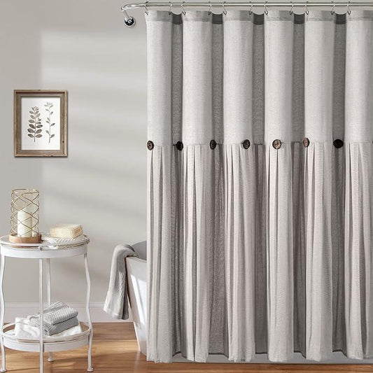 Lush Decor Linen Button Shower Curtain, 72" W x 72" L, Gray - Gray Shower Curtain Fabric - Bathroom Curtain - Farmhouse Bathroom Decor - ModernBath