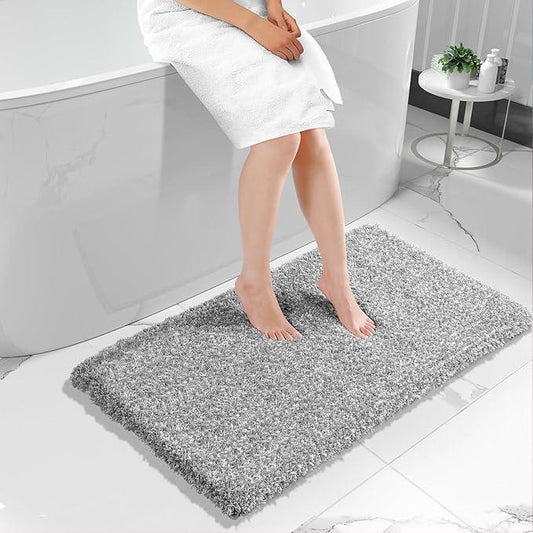 Yimobra Long Bathroom Rug 47"x 24", Super Absorbent Bath Mat, Quick Dry, Luxury Non-Slip Bath Rugs for Tub Side, Double Sink Vanity, Machine Washable, Home Decor Accessories, Light Gray and White - ModernBath