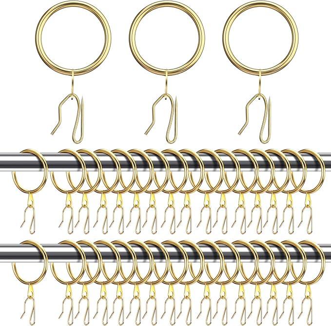 Qunclay 100 Set 1.26 Inch Metal Curtain Rings with Eyelets Curtain Hooks for Drapes and Metal Curtain Drapery Pin Hooks for Window Door Shower Curtain Rings (Golden) - ModernBath