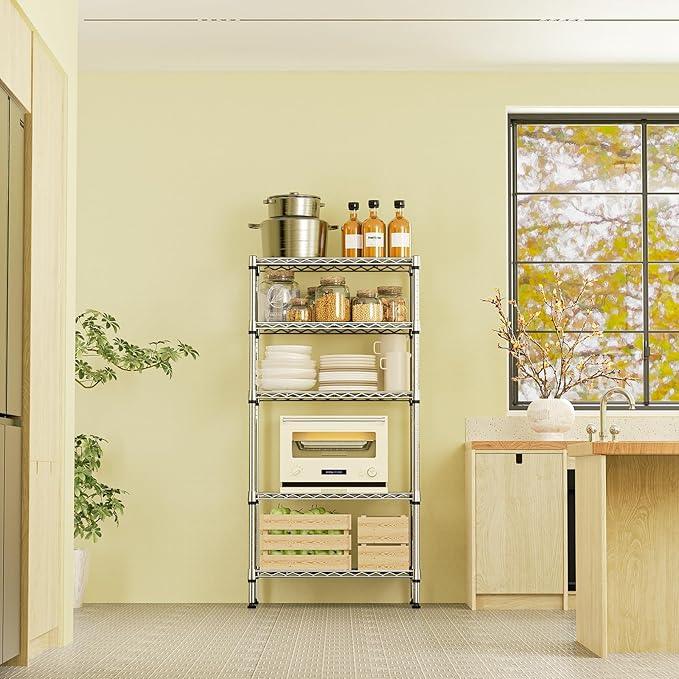 IZEUK 5-Tier Chrome Metal Storage Shelves, Heavy Duty Wire Shelving Unit for Kitchen, Office, Garage, or Home Organization, 1250 lbs Capacity, 13.8" D x 29.5" W x 59.5" H - ModernBath