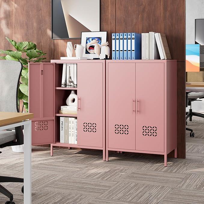 42" H Metal Pantry Cabinet, Kitchen Pantry Storage Cabinets with 2 Shelves, for Home Office Bathroom, Required Assembly, Light Pink - ModernBath