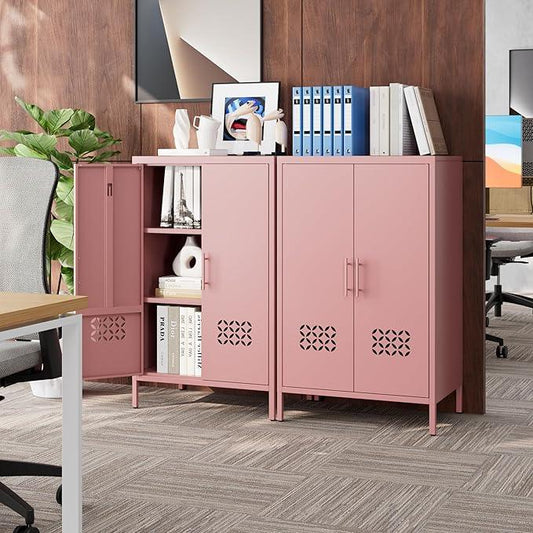 42" H Metal Pantry Cabinet, Kitchen Pantry Storage Cabinets with 2 Shelves, for Home Office Bathroom, Required Assembly, Light Pink - ModernBath