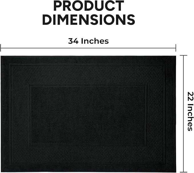 Avalon Towels Black Bath Mat - 100% Cotton Set of 2 Absorbent Bathmat - Bathroom Mats Quick Dry Bath Mats for Bathrooms (22x34 Inches) - ModernBath
