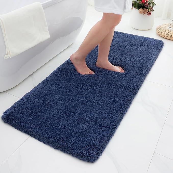 Ruggnovea Bathroom Rugs Non Slip Washable 70x24, Ultra Soft Thick Shaggy Absorbent Bath Mats, High Density Foam Latex Non Slip Backing Bath Rugs, Microfiber Bath Mats for Bathroom Floor&Sink,Navy Blue - ModernBath