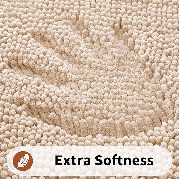 Yimobra Toilet Rugs U Shaped Washable - 24"x20" Non Slip Plush Contour Bath Rugs for Toilet - Super Soft Absorbent Quick Dry Toilet Mats for Bathroom,Beige - ModernBath