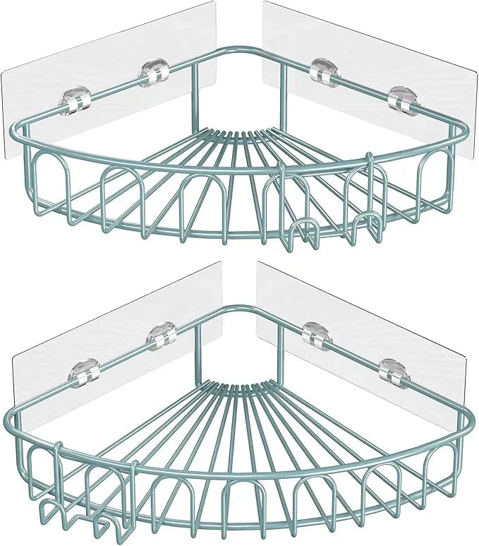 Orimade Corner Shower Caddy with 2 Hooks Wall Mounted Metal Bathroom Shelf Storage Organizer Adhesive No Drilling 2 Pack, Blue Only for 90-Degree Corner - ModernBath