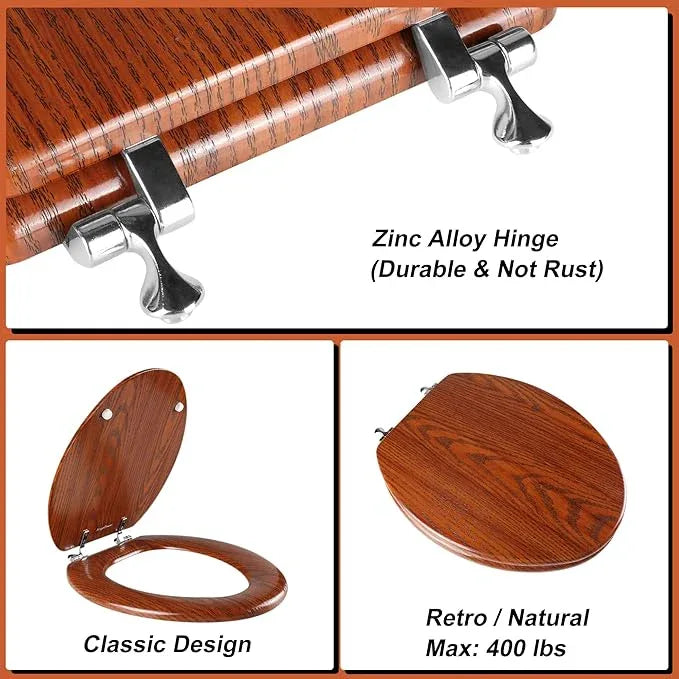 Elongated Toilet Seat Molded Wood Toilet Seat with Zinc Alloy Hinges, Easy to Install also Easy to Clean, Anti-pinch Wooden Toilet Seat by Angol Shiold (Elongated, Brownish Yellow) - ModernBath
