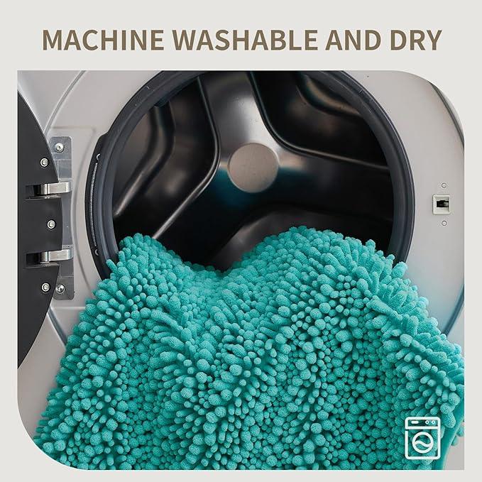 Ruggnovea Chenille Bathroom Rugs Non Slip Washable, Extra Thick Soft Absorbent Chenille Bath Mat, Non-Slip Barrier Backing, Quick Dry Machine Washable Bath Mats Tub, Shower,Floor/Sink,24x17,Teal - ModernBath