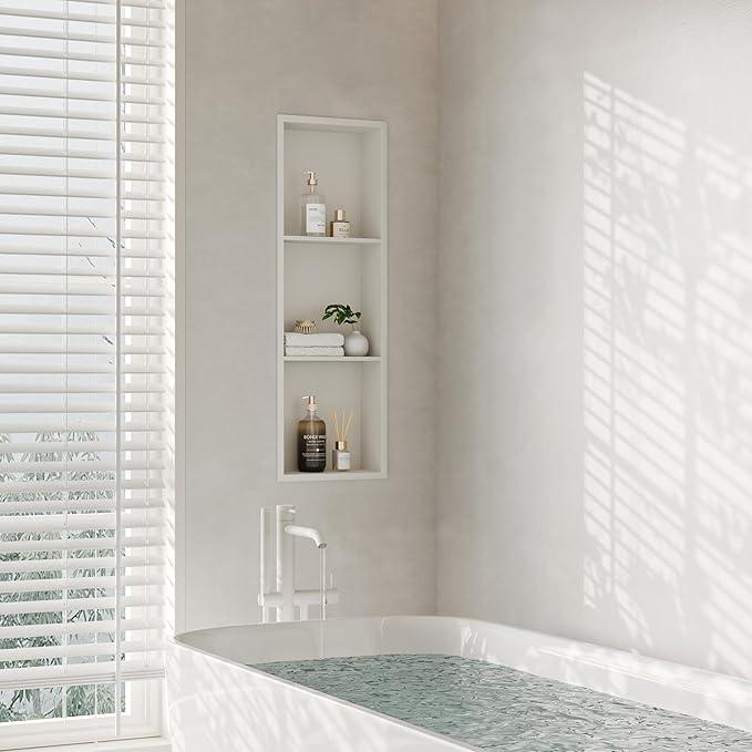 Qeke Stainless Steel Shower Niche 12" X 36", No Tile Needed Wall Niche Three-Tier, Recessed Shower Shelf for Bathroom Storage, Matte White - ModernBath
