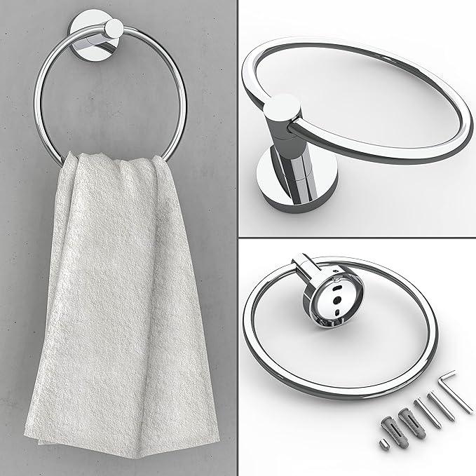 Polished Finish Toilet Paper Holder & Towel Ring SUS304 Stainless Steel 2pc Bathroom Hardware Set with Double Post Pivoting Toilet Paper Roll Holder Wall Mount & Bathroom Towel Holder Set - ModernBath