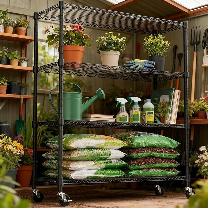 4 Tiers Shelf 1400 lbs Steel Storage Shelving Utility Shelving Unit Steel Organizer Wire Rack for Home,Kitchen,Office,Garage Black 17.7" D x 47.2" W x 62.7" H - ModernBath