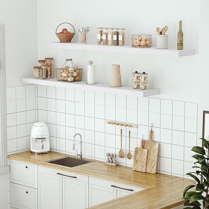 Vivelove 55" Long Floating Shelves for Wall, 10.3" Deeper & Thicker Storage Shelf for Living Room, Kitchen, Farmhouse,Wall Shelves with Invisible Brackets,Set of 1, White - ModernBath