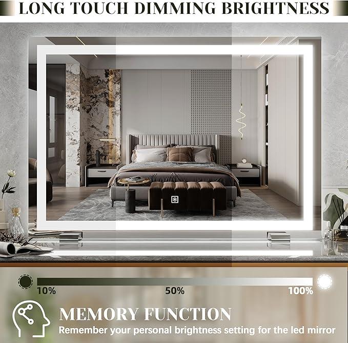 ROLOVE 32x 22 Inch Large Lighted Vanity Mirror with Dimmable 3 Modes, LED Makeup Mirror for Bathroom ＆ Dressing Room, Tabletop or Wall-Mounted, White - ModernBath