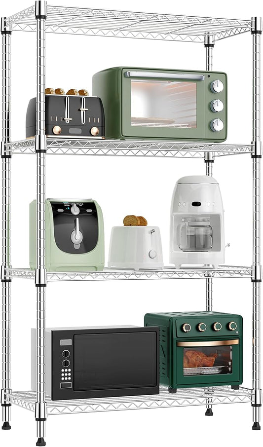 M MZG 1000 lbs 4 Tier Shelf Metal Storage Shelves Wire Rack Closet Organizers for Garage Kitchen Bathroom Laundry Chrome 11.8" D x 25.6" W x 45.5" H