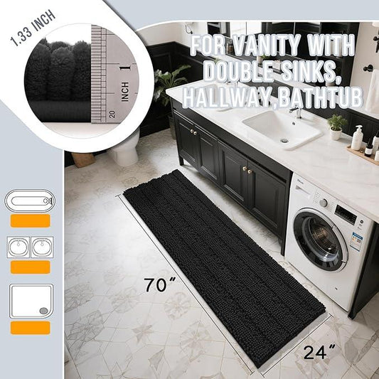 Yimobra Bathroom Runner Rug, 70 x 24, Long Bathroom Rugs Large Bath Mat, Soft Super Absorbent and Thick, Non-Slip, Machine Washable, Carpets for Home, Nursery, Bed and Living Room, Black - ModernBath