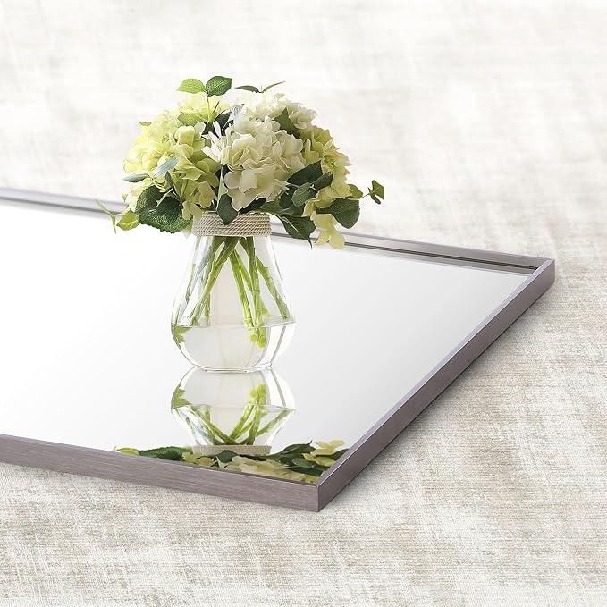 Bonverre 24x30 Inch Pewter Bathroom Mirror for Wall, Aluminum Frame Rectangle Rectangular Vanity Mirror, Modern Large for Bedroom, Living Room, Horizontal or Vertical - ModernBath