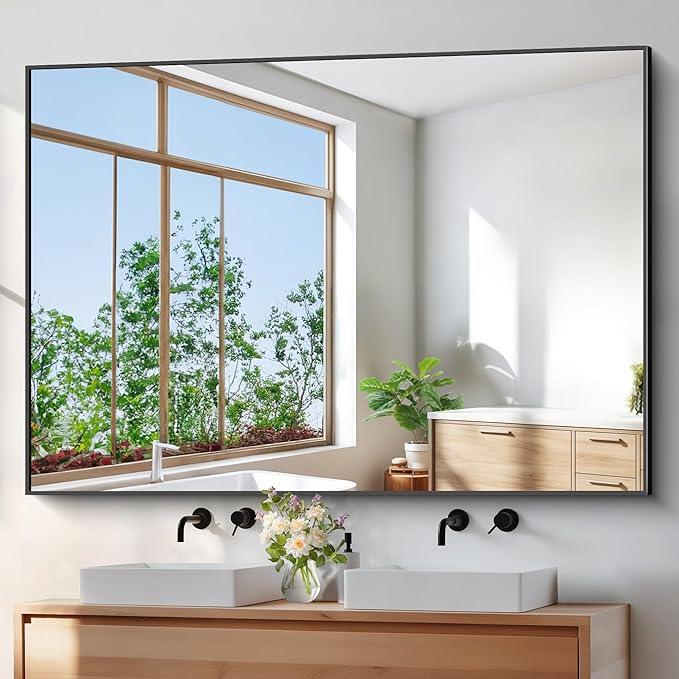 BONEWEI Bathroom Mirror,60x40 inch Bathroom Mirrors for Over Sink,Large Wall Mirror for Bathroom Wall Mounted Rectangle Mirrors,Black Vanity Mirror for Living Room,Bedroom Entryway,Horizontal/Vertical - ModernBath