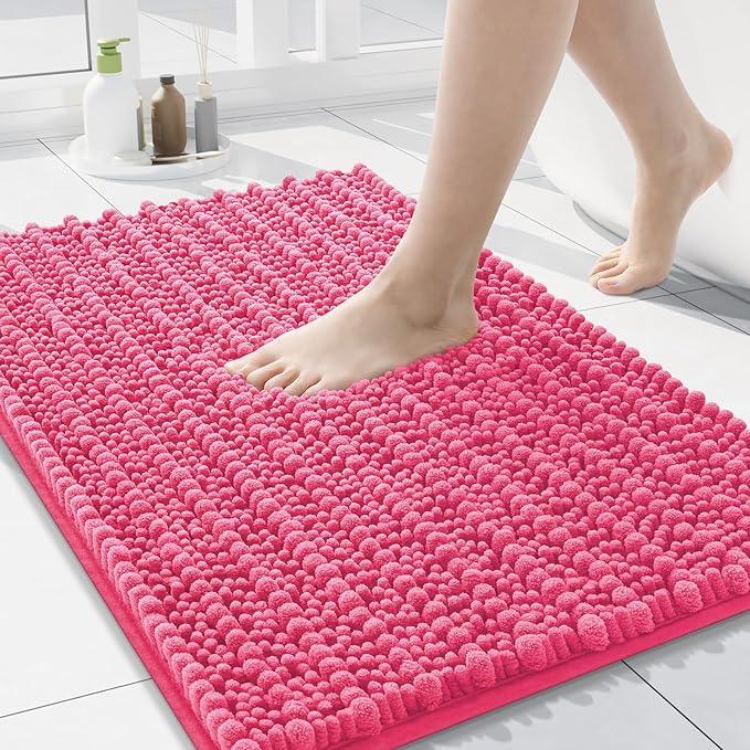 Arotive Luxury Chenille Bathroom Rug Mat, Extra Soft Thick Absorbent Shaggy Bath Rugs, Non-Slip Machine Wash Dry, Plush Bath Mats for Bathroom, Shower and Tub, 30x17, Deep Pink - ModernBath