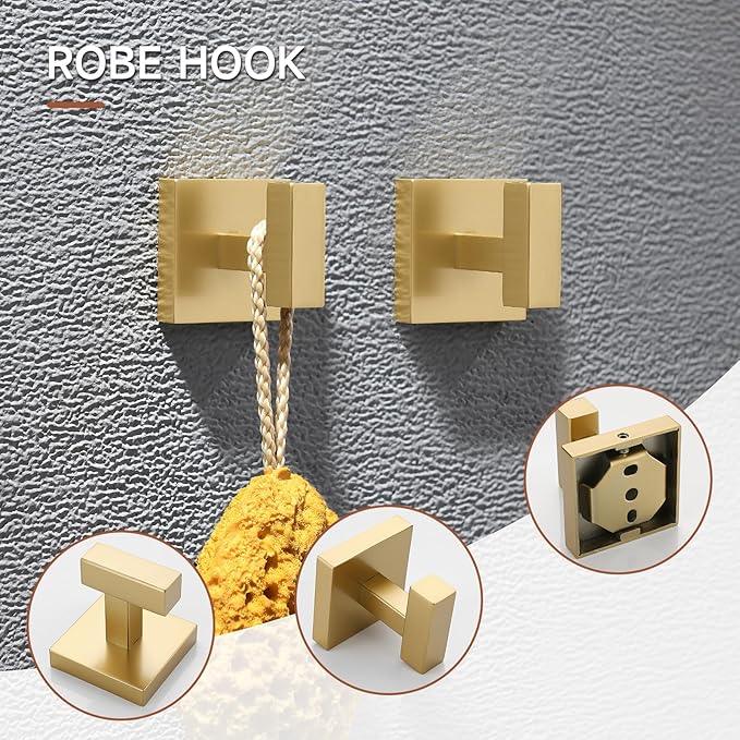TQKAG 7-Pieces Brushed Gold Bathroom Hardware Accessories Set 23.6" SUS304 Stainless Steel Towel Bar Set Toilet Paper Spare Rolls Storage Holder Wall Mounted - ModernBath