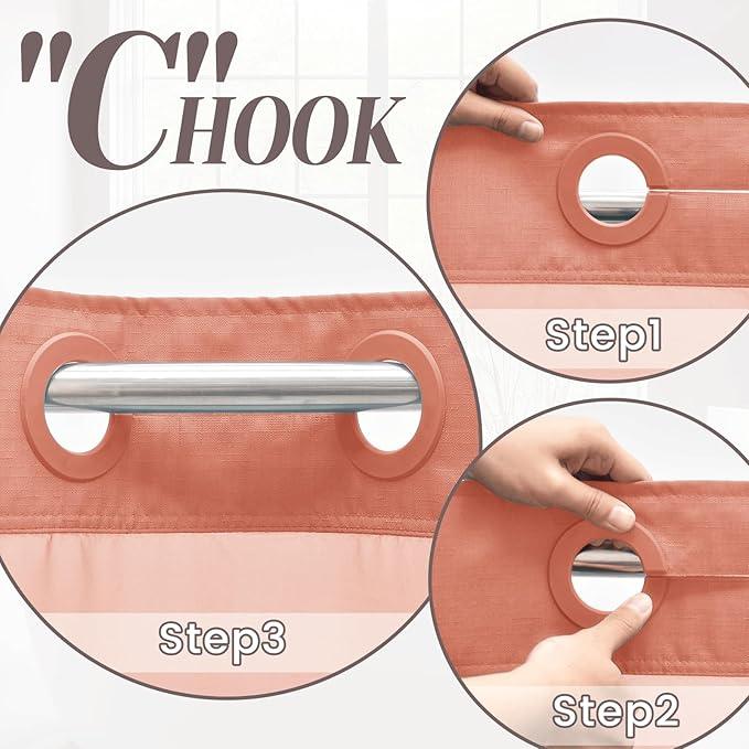 SORTTO No Hook Slub Textured Shower Curtain with Snap in Liner - Coral Fabric Outer Curtain & Waterproof Inner Liner, Hotel Style with See Through Top Window, 71x74 in - ModernBath