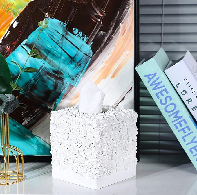 Hymmah Modern Square Tissue Box Cover Holder,Bathroom Accessories Decor Unique Design Tissue Box Cover for Bathroom Vanity Counter Tops Also Great for Bedrooms and Living Rooms - ModernBath