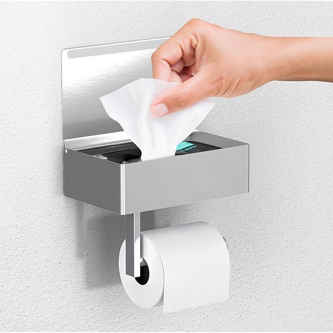 Day Moon™ Brushed Nickel Toilet Paper Holder with Shelf, Wipe Holder for Bathroom, Flushable Wipes Dispenser - Toilet Paper and Wipes Holder, Toilet Paper Holder with Storage - ModernBath