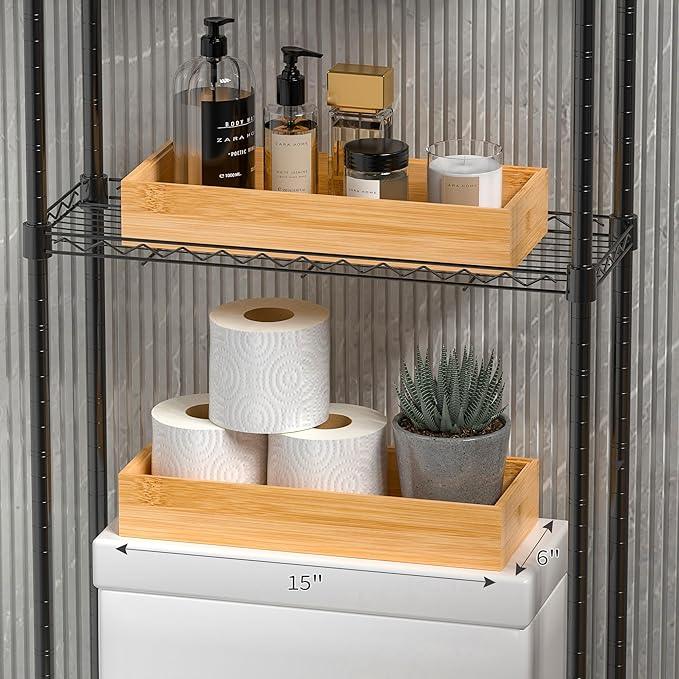 Kitchen Drawer Organizer Tray, Stackable Bamboo Deep Drawer Organizer for Large Silverware, Utensils, Cutlery, Flatware,Junk Drawer, Dresser, Bathroom, 17" x 6" x 2.5" (Set of 2) - ModernBath