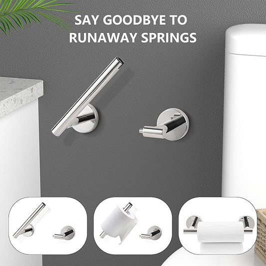 Newfun Polished Chrome Toilet Paper Holder, SUS 304 Stainless Steel Adjustable Double Post Pivoting Toilet Paper Roll Holder Wall Mount for Bathroom