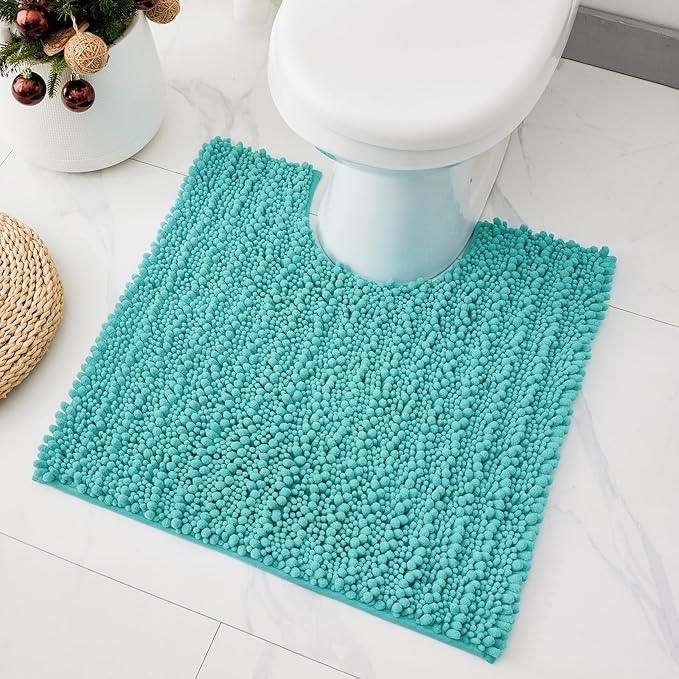 Ruggnovea Toilet Rugs U-Shaped Mat 24x24, Contour Bathroom Mat - Ultra Soft & Absorbent Chenille, Quick-Dry, Machine Washable with Non Slip Barrier Backing, Teal - ModernBath