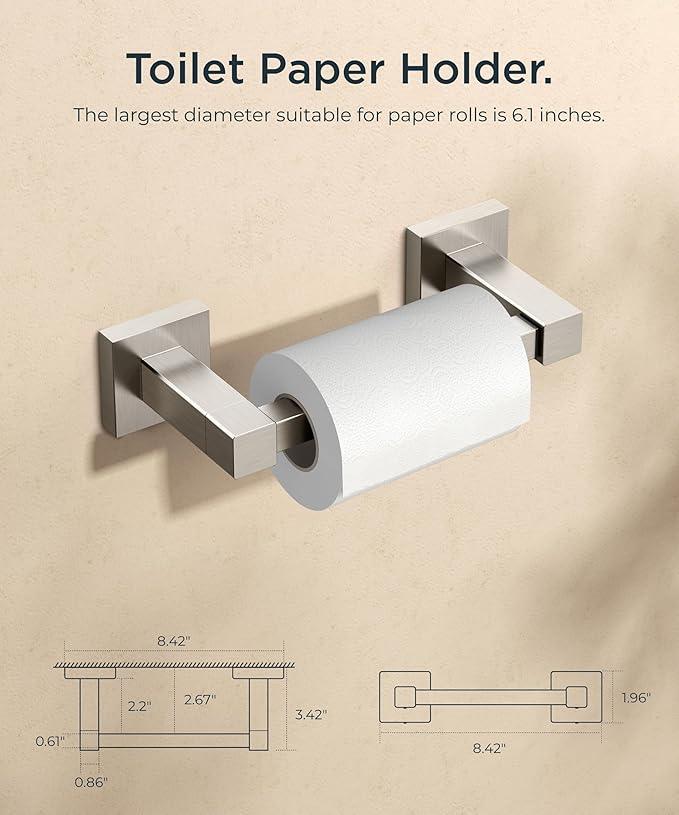 FORIOUS Toilet Paper Holder Wall Mount, Stainless Steel Rustproof Double Post Pivoting Tissue Roll Holder for Bathroom, Commercial Toilet Paper Dispenser (Stainless Steel, Square 2 Pack) - ModernBath