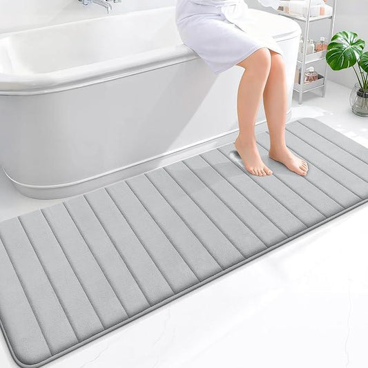 OLANLY Memory Foam Long Bathroom Rugs Runner 70x24, Super Soft Absorbent Bath Mat, Quick Dry, Machine Washable Shower Floor Rugs, Bathmat Carpet, Bathroom Home Decor Accessories, Light Gray - ModernBath