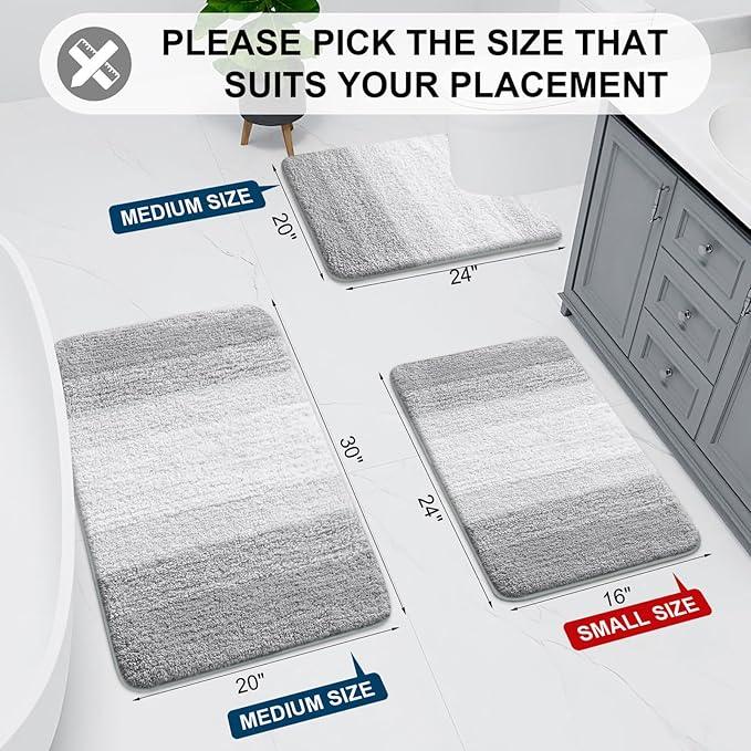 Arotive Microfiber Bathroom Rugs, Shaggy Soft and Absorbent Bath Rug, Non-Slip, Thick Plush Machine Washable Dry Bath Mats for Bathroom, Tub and Shower, 24x16, Light Grey, Rectangular - ModernBath