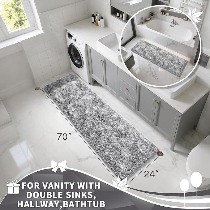 Yimobra Long Bathroom Rugs Runner 70x24 Inch, Extra Thick Soft Absorbent Chenille Bath Mat, Non Slip Machine Washable, Quick Dry Bath Rugs for Bathroom Floor, Tub and Shower, Light Grey - ModernBath