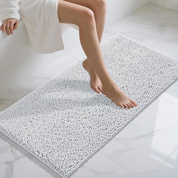 Yimobra Long Bathroom Rugs 47"x24", Extra Soft Non Slip Bath Mat for Tub, Super Absorbent Quick Dry Shaggy Rug Floor Carpet, Machine Washable,Silver - ModernBath
