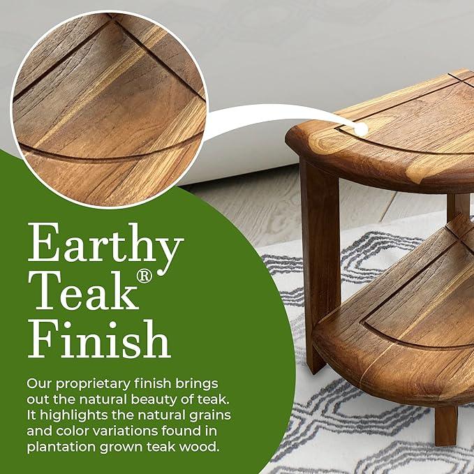 EcoDecors Snazzy Corner Natural Color Waterproof Teak Wood Shower Bench Stool Seat Chair for Inside Shower Provides Safety, Storage, and Organization for Bathroom Accessories - ModernBath
