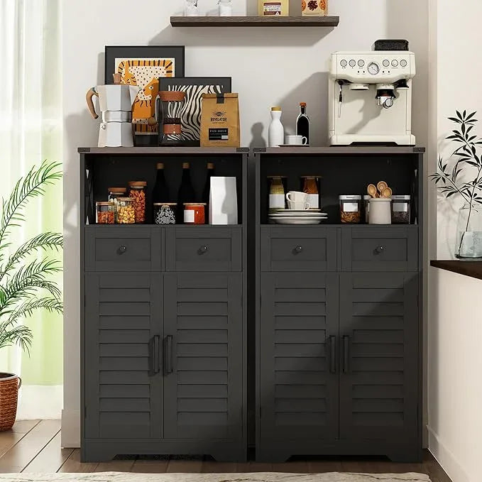 ChooChoo Farmhouse Storage Cabinet, Bathroom Floor Cabinet with Doors and Drawers, Kitchen Pantry Cabinet for Living Room, Laundry, Black - ModernBath
