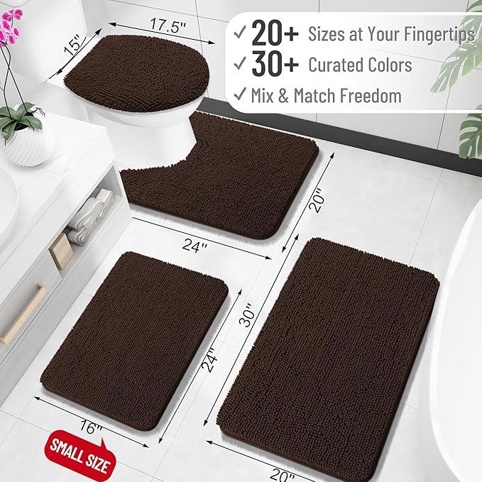 OLANLY Toilet Rugs U-Shaped 24x20, Extra Soft Absorbent Chenille Contour Bathroom Rugs for Toilet, Dry Quickly, Machine Washable, Non-Slip Bath Mat, Brown - ModernBath