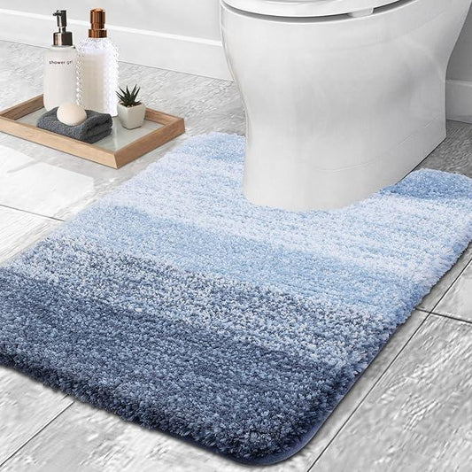OLANLY Luxury Toilet Rugs U-Shaped 24x20, Extra Soft and Absorbent Microfiber Bathroom Rugs, Non-Slip Plush Shaggy Bath Mat, Machine Wash Dry, Contour Bathroom Mats for Toilet Base, Blue - ModernBath