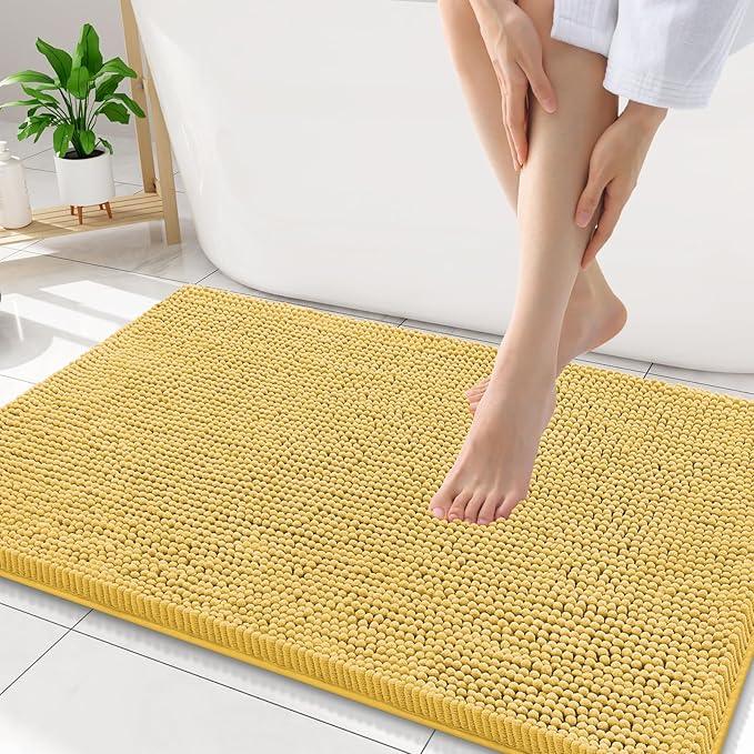 Smiry Luxury Chenille Bathroom Rugs 34x21, Extra Soft and Absorbent Shaggy Bath Mat, Machine Washable, Non-Slip Plush Carpet Runner for Tub, Shower, and Floor, Home Decor Accessories, Yellow - ModernBath