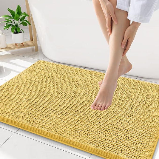 Smiry Luxury Chenille Bathroom Rugs 34x21, Extra Soft and Absorbent Shaggy Bath Mat, Machine Washable, Non-Slip Plush Carpet Runner for Tub, Shower, and Floor, Home Decor Accessories, Yellow - ModernBath