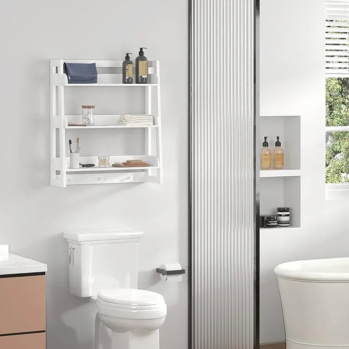 UTEX Bathroom Wall Shelf, Over Toilet Storage Shelf Organizer, 3-Tier Wall Mount Shelf Rack with Hook, White - ModernBath