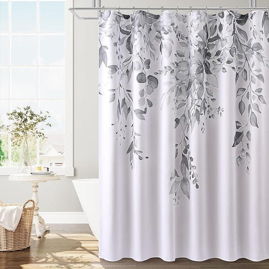 BOODII Grey Plant Watercolor Shower Curtains 72 inches Long Floral Leaf Shower Curtain for Bathroom Botanical Leaves Grey Eucalyptus Curtain Jungle Bathroom Decor 72x72 - ModernBath
