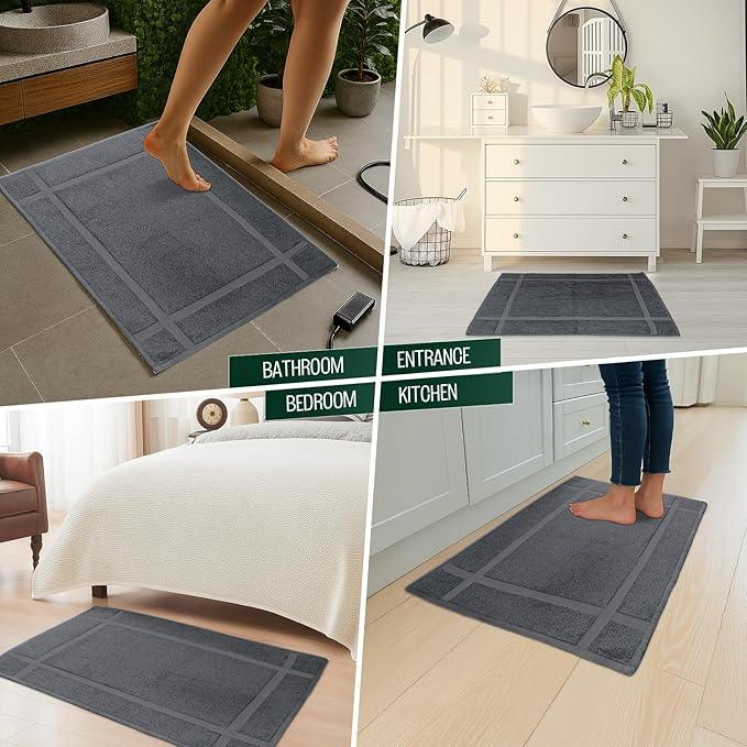 Pearl Linens 100% Ring Spun Cotton Bath Mat (Pack of 2) 18 x 25 Inch, Washable, Soft & Absorbent Terry Bathroom Floor Mat – Not Bathroom Rugs – Quick-Dry After Shower Bath Mat, 687 GSM, Dark Grey - ModernBath