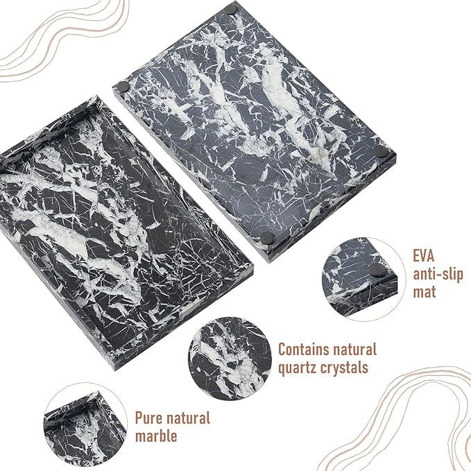 MULWR Marble Bathroom Tray,Pure Natural Vanity Tray,Marble Tray for Kitchen Counter Non-Ceramic/Non-Resin,Stone Trays 12 x 8 inch - ModernBath