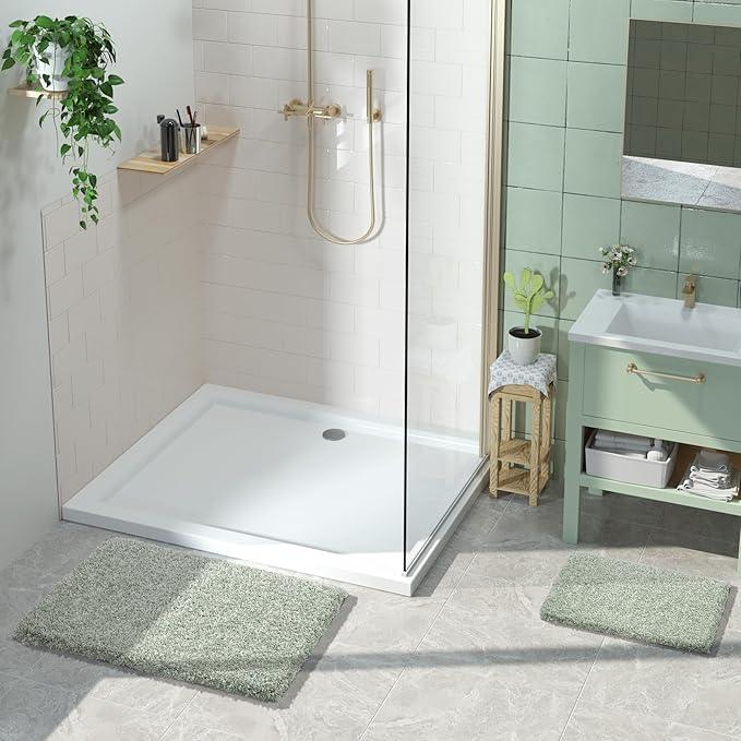 Yimobra Light Green and White Bath Rugs for Bathroom 32x20, Ultra Soft and Water Absorbent Bath Mats, Non Slip Plush Shower Rugs, Microfiber Thick Matts for Bathroom Floor/Tub, Machine Washable - ModernBath
