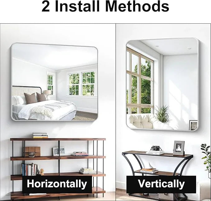 BONEWEI Silver Bathroom Mirror,40x48 inch Wall Mirror for Bathroom Wall Mounted,Rectangle Mirror for Bathroom Over Sink,Modern Frame Round Corner for Living Room,Bedroom Entryway,Horizontal/Vertical - ModernBath