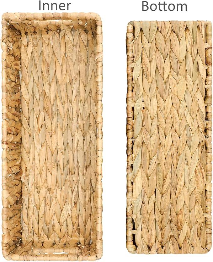 Graciadeco Nesting Small Wicker Basket, Water Hyacinth Toilet Paper Baskets Bathroom Organizer Woven Long Narrow Baskets for Organizing Pantry Bathroom Toilet Tank, 2 Pack - ModernBath